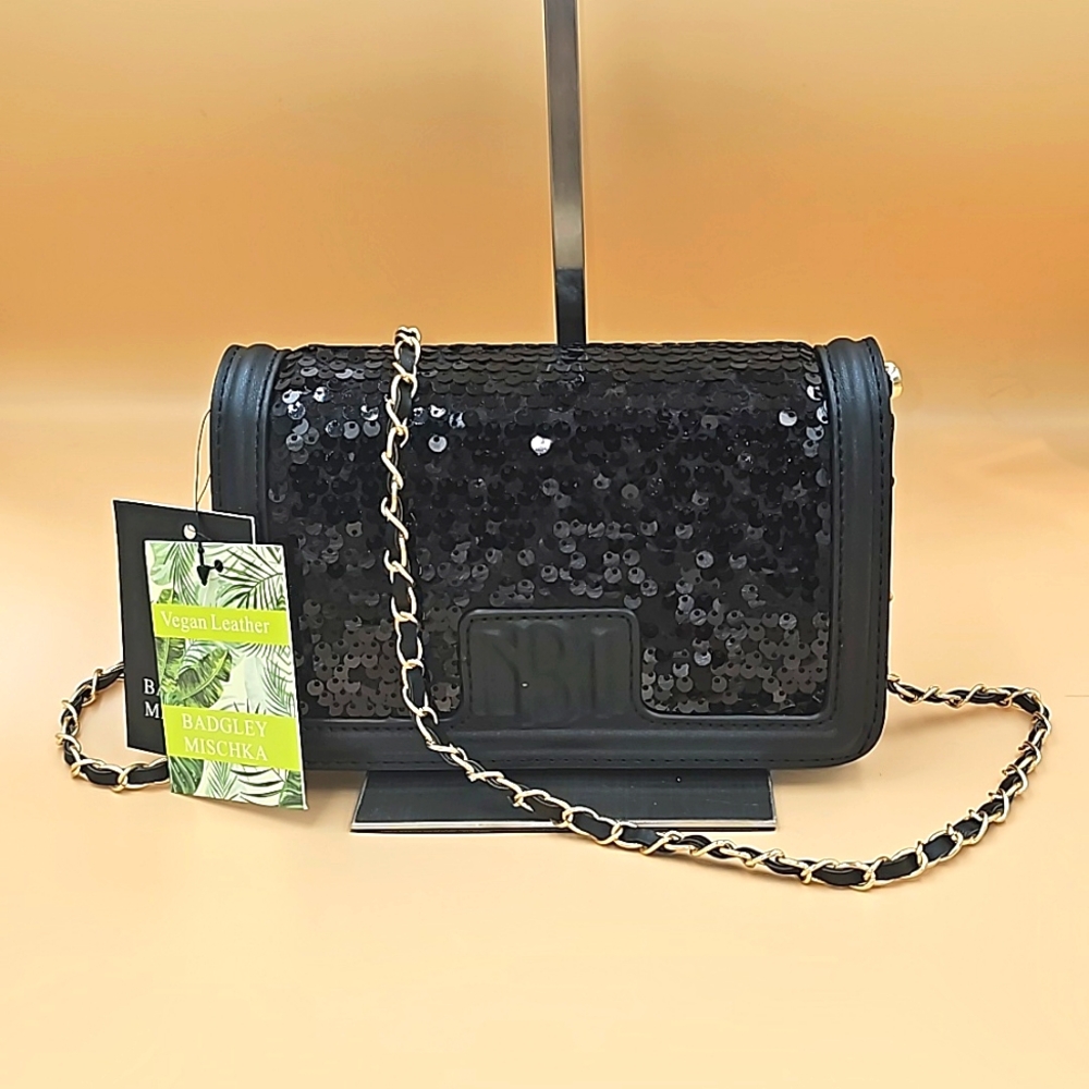 NWT BAGLEY MISCHKA BLACK SEQUIN SMALL CROSSBODY PURSE